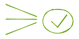 Three lines converging into a circle containing a checkmark