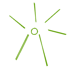 Many lines radiating outward in every direction from one small circle, none of them thicker or more important than the others